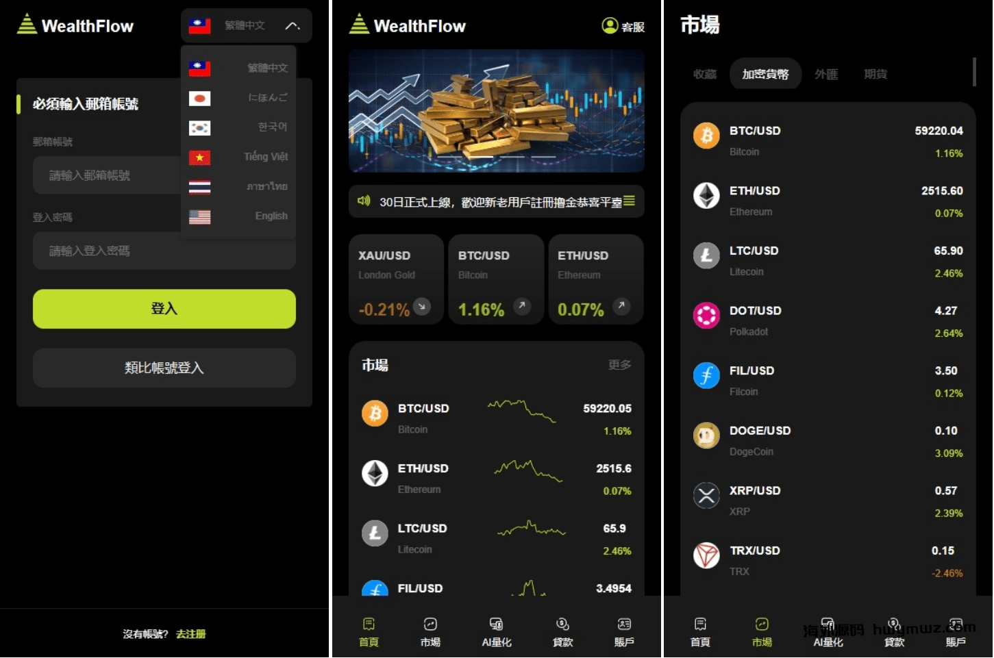 【海外源码】WealthFlow交易所源码+模拟账号前端uniapp编译后+后端php